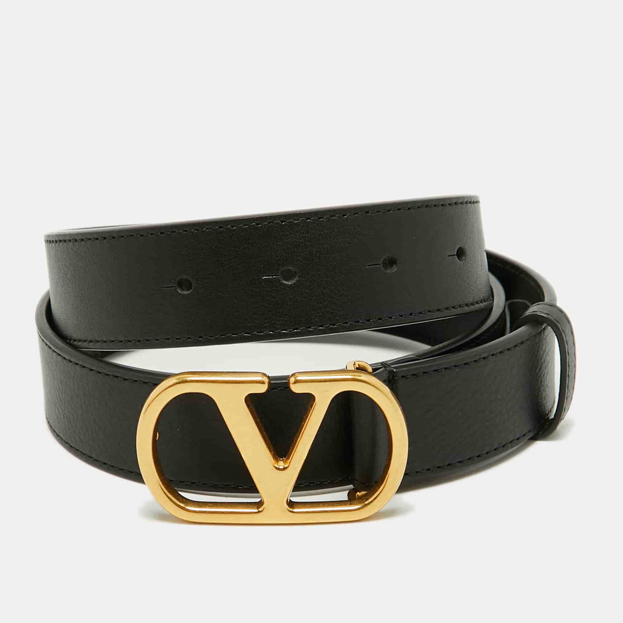 Valentino VLogo 85 CM Buckle Belt Black Leather