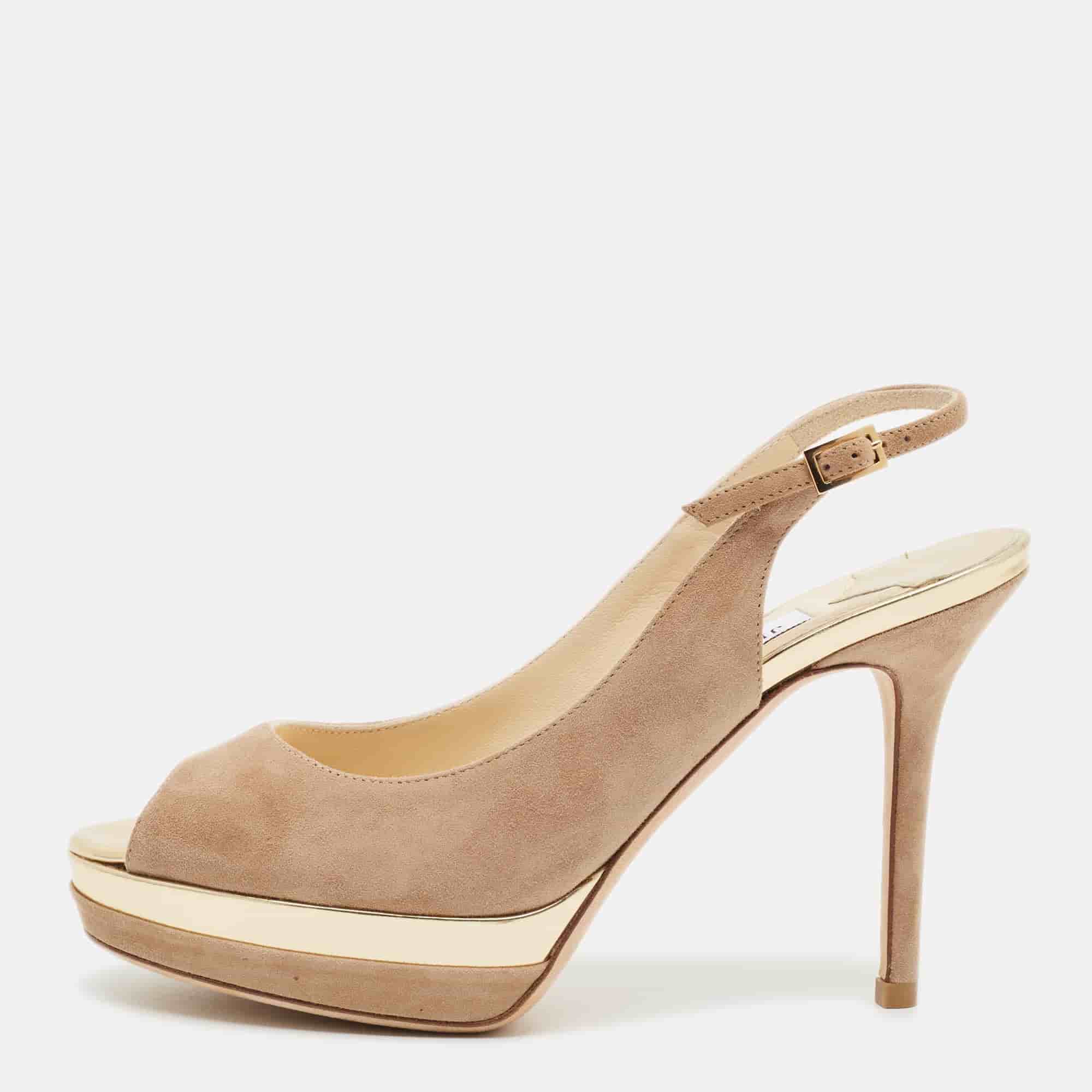 Jimmy Choo Nude Size 35 Beige Suede Platform Slingback Sandals