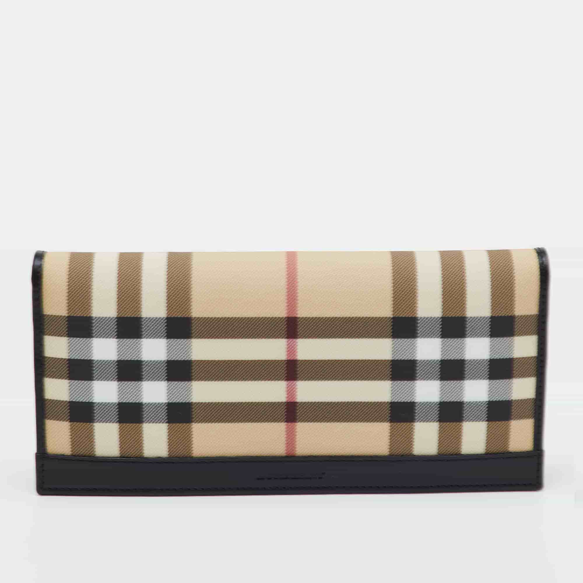 Burberry Beige/Black Halton House Check PVC and Leather Continental Wallet