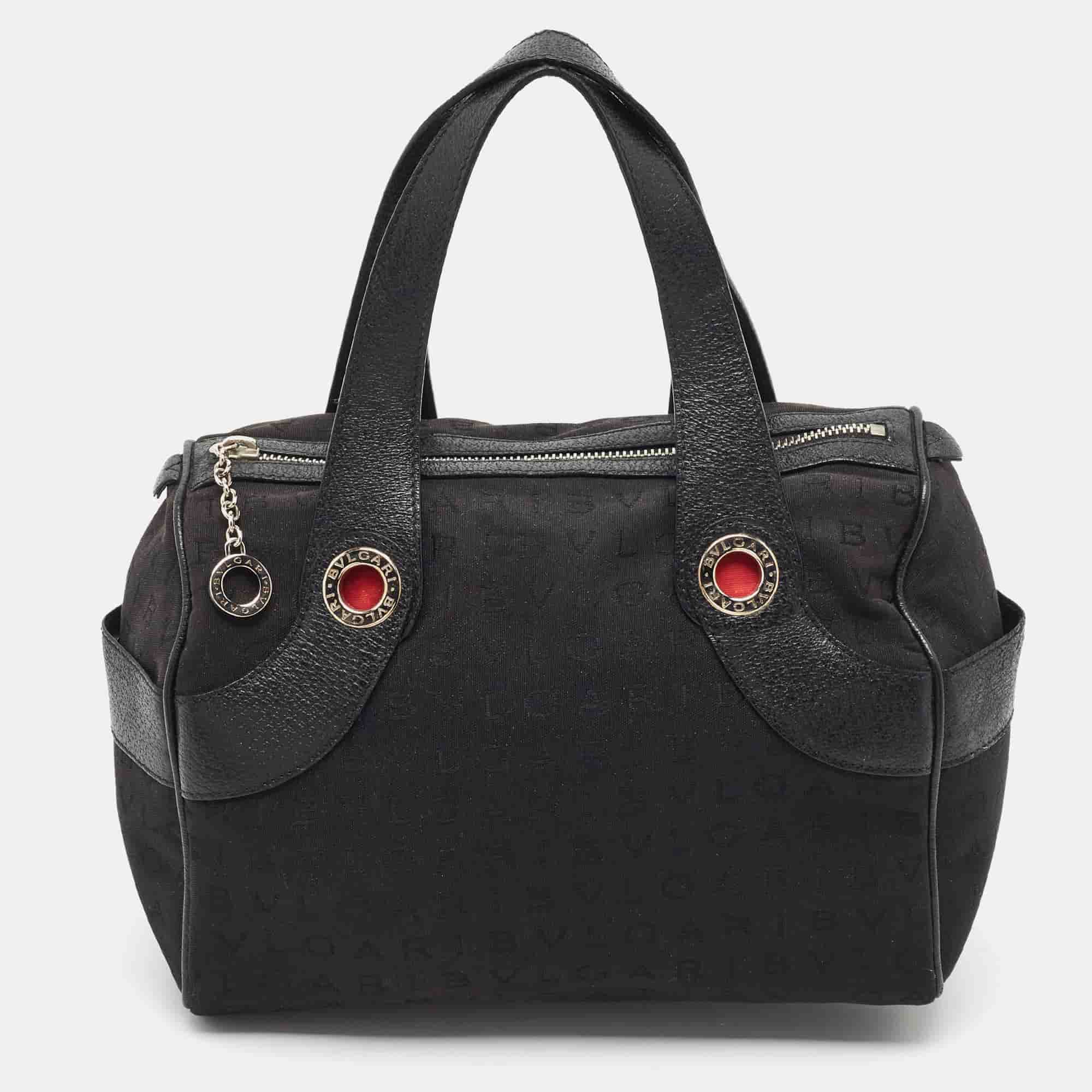 Bvlgari Logo Mania Black Nylon Boston Bag