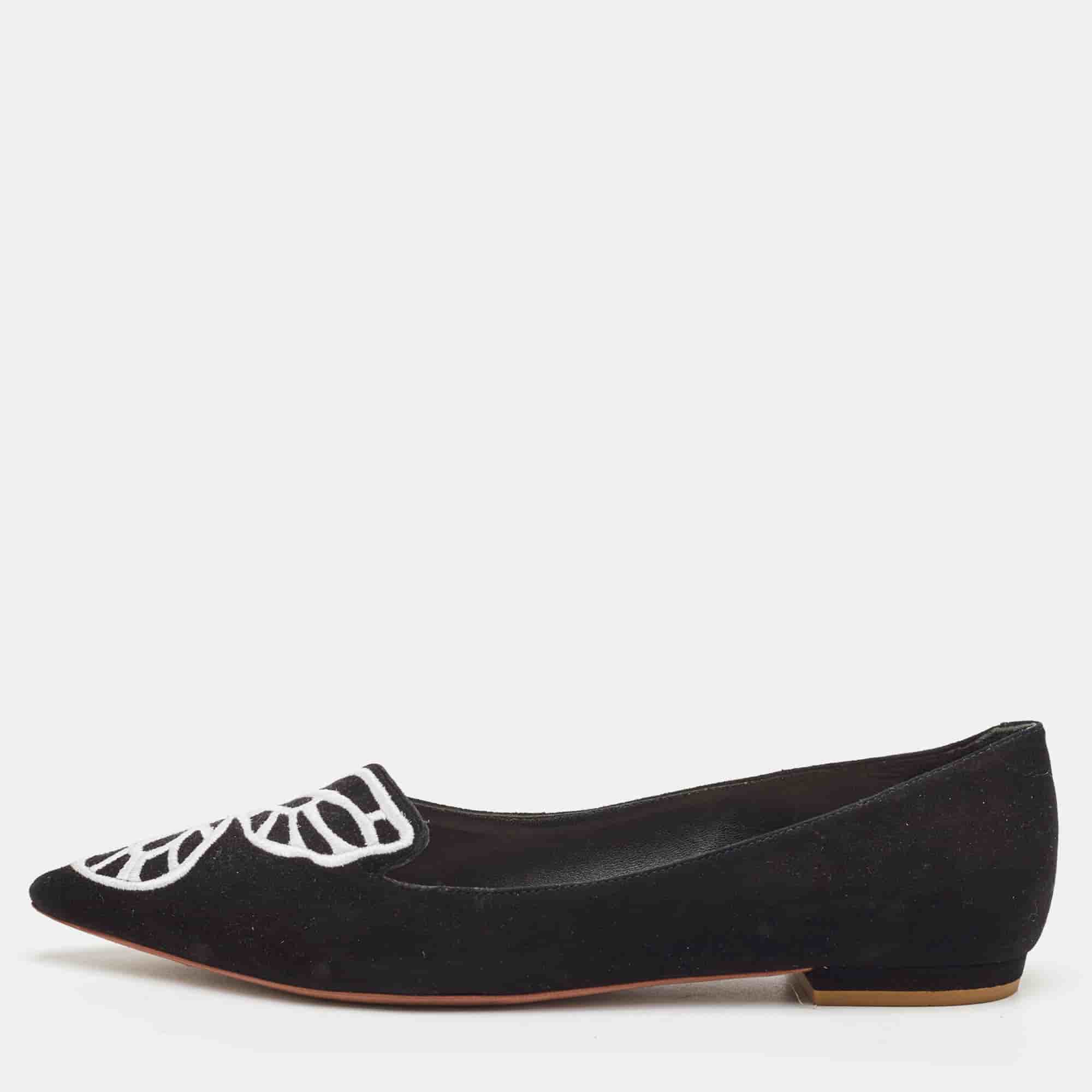 Sophia Webster Bibi Butterfly Size 38 Black Suede Pointed Toe Ballet Flats