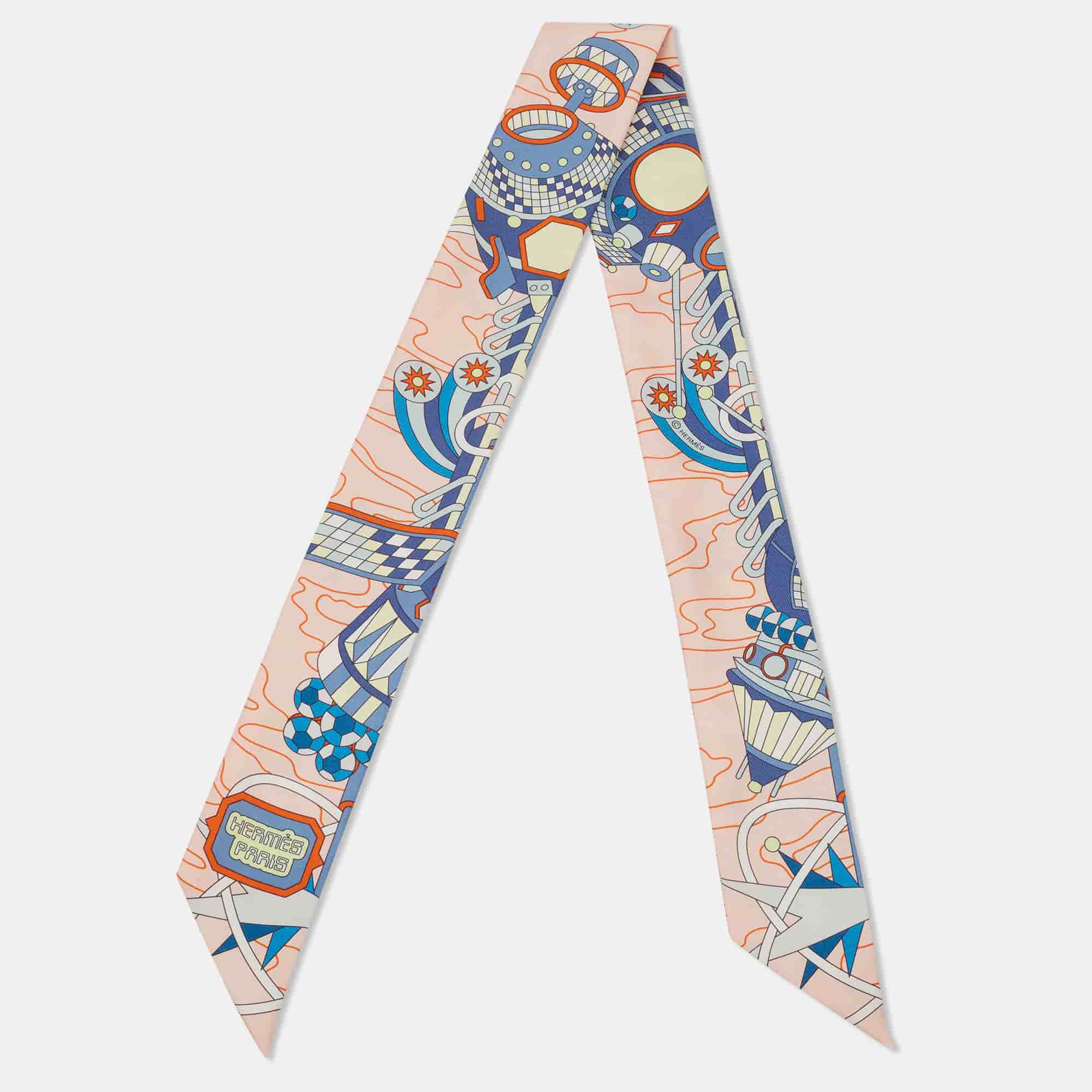 Herm&egrave;s Rose Pale/Blue Odyssey Silk Twilly