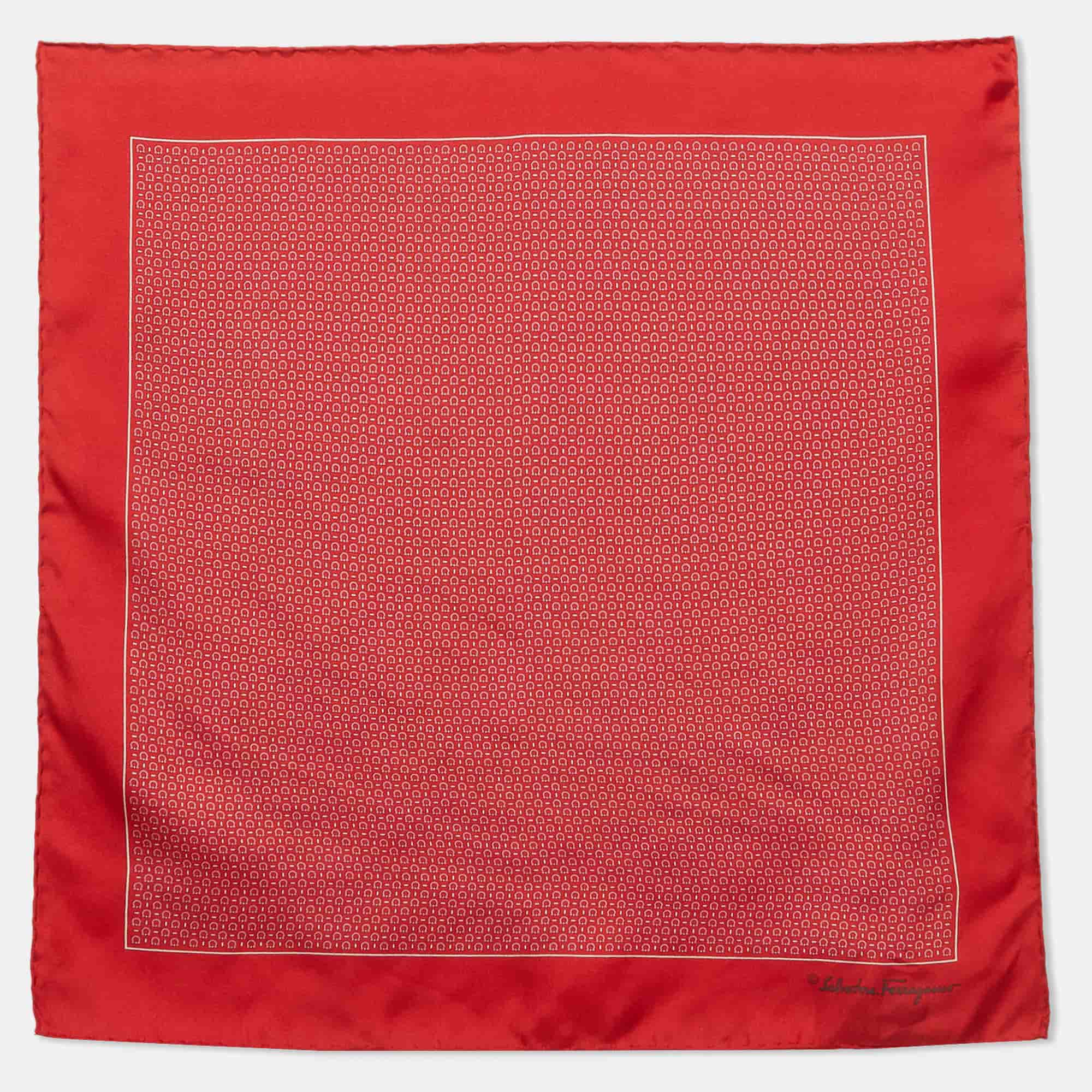 Salvatore Ferragamo Red Geometric Print Silk Pocket Square