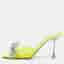 Mach & Mach Double Bow Size 37.5 Neon Green PVC Crystal Embellished Square Toe Slide Sandals