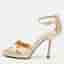 Jimmy Choo Rosie Size 37.5 Cream Satin Ankle Strap Sandals