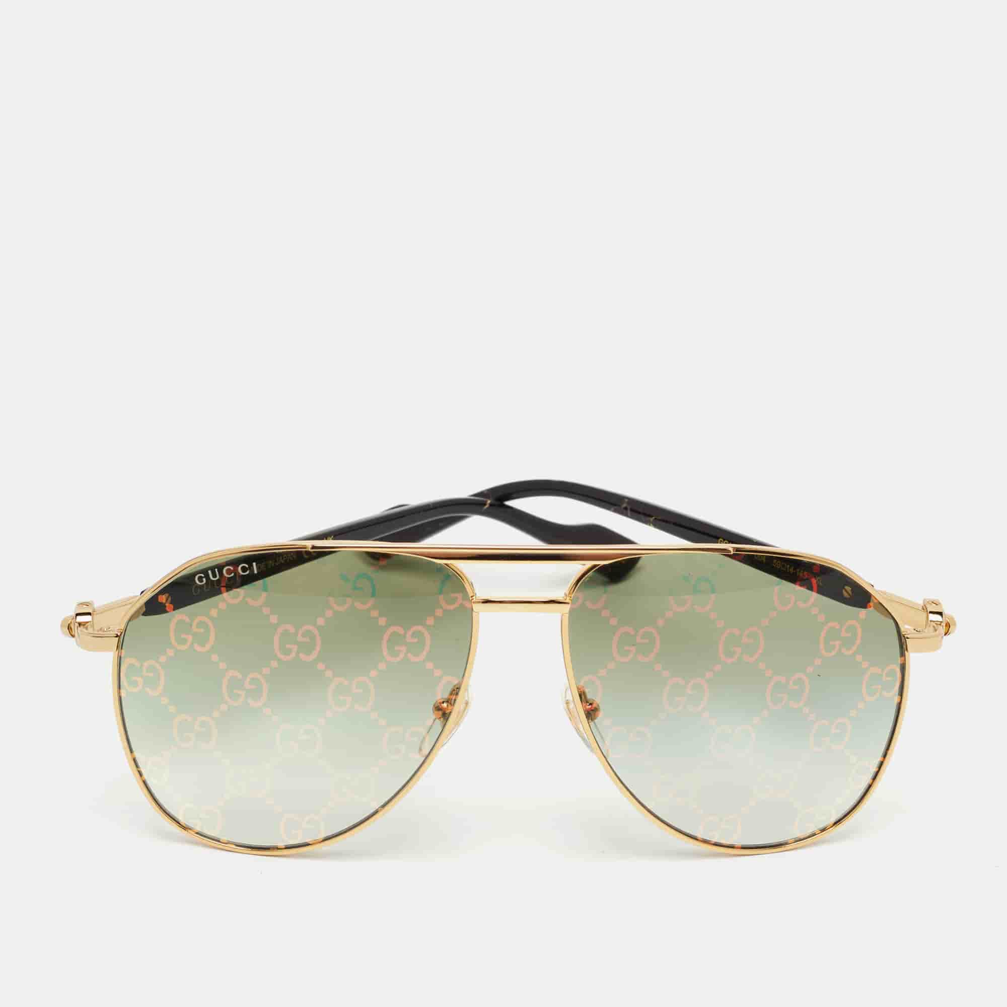 Gucci Black/Gold Tone GG1220S Aviator Sunglasses