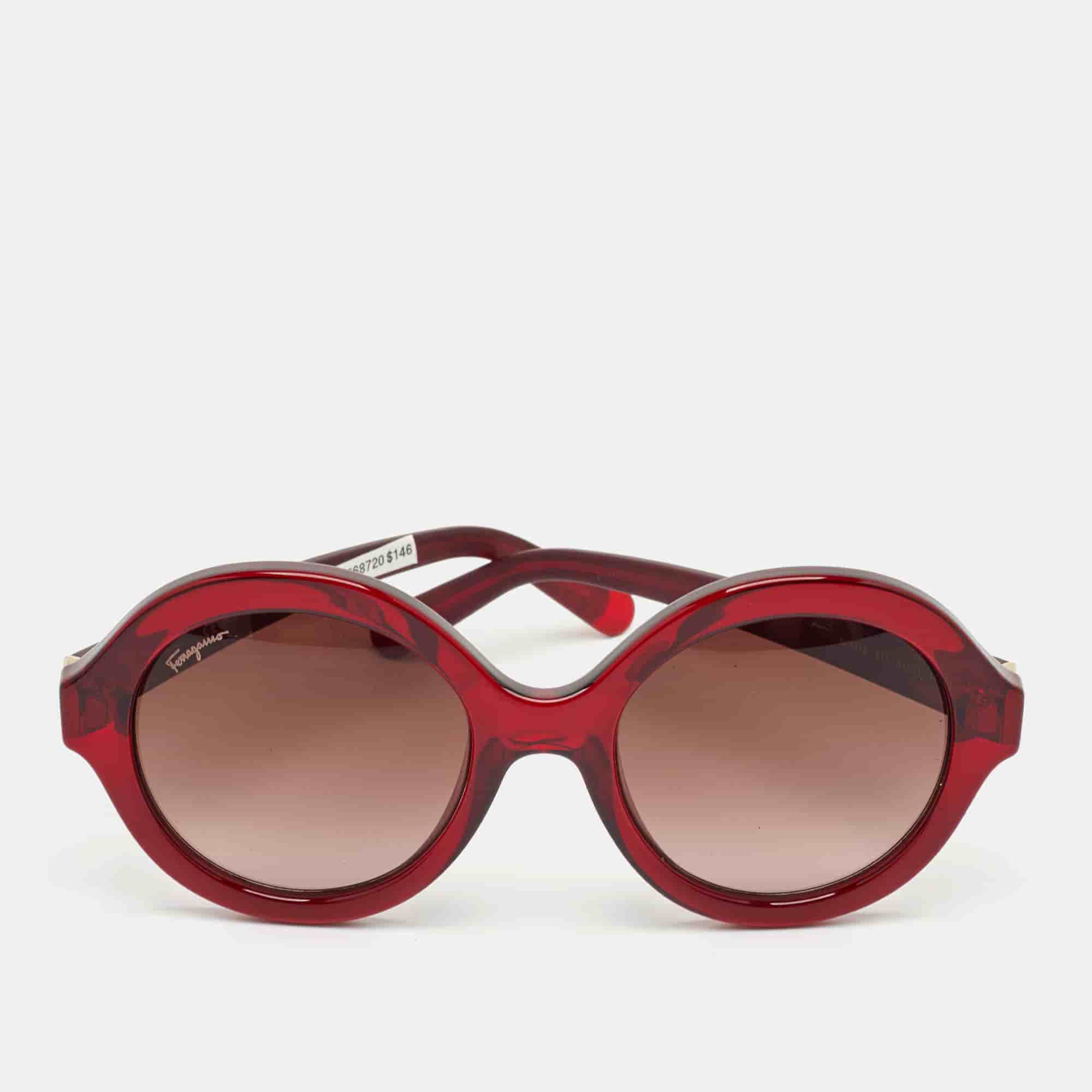 Salvatore Ferragamo Red Gradient SF857S Printed Frame Round Sunglasses