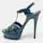 Saint Laurent Tribute Size 38 Navy Blue Patent Leather Platform Sandals