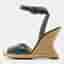 Christian Louboutin Size 39 Green Patent Leather Espadrille Wedge Ankle Strap Sandals