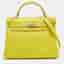 Hermes Kelly 32 Retourne Palladium Finish Lime/Gris Perle Epsom Leather Top Handle Bag