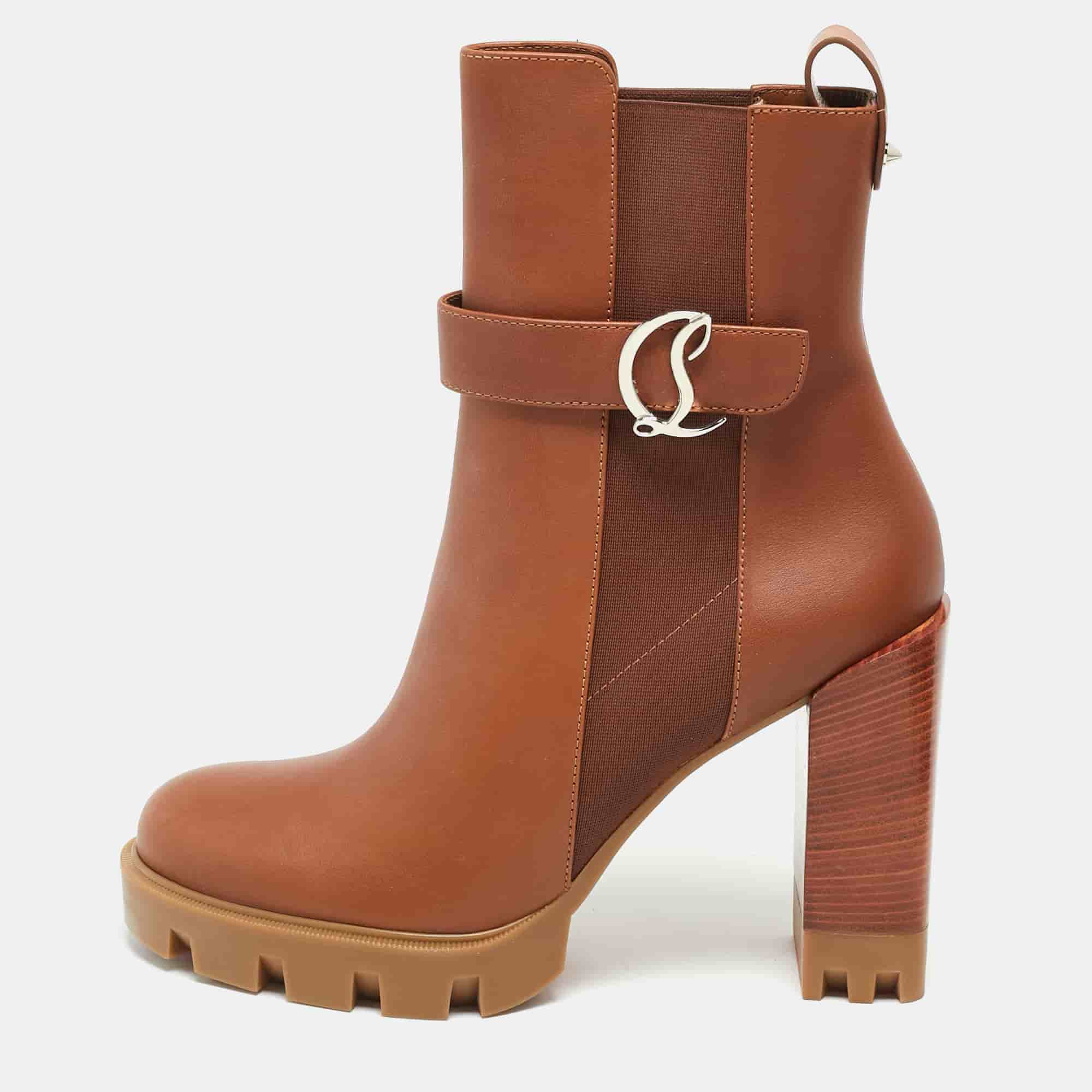Christian Louboutin CL Chelsea Lug Size 39.5 Brown Leather Ankle Boots