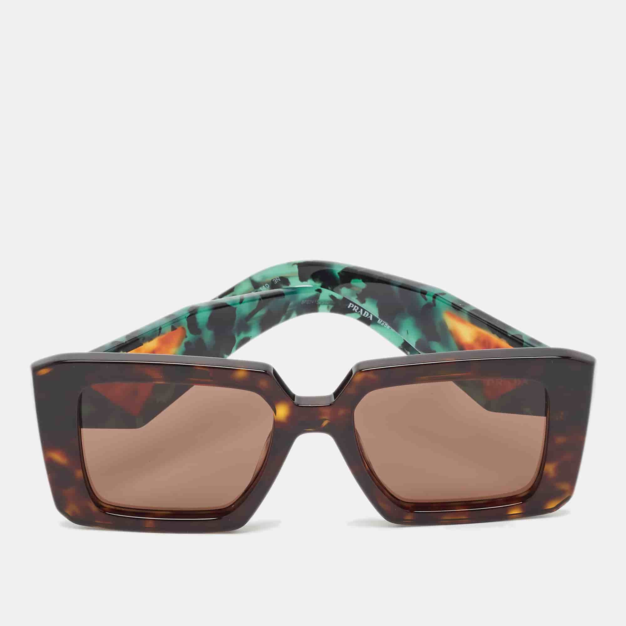 Prada Tortoise Brown/Green SPR 23Y Symbole Square Sunglasses