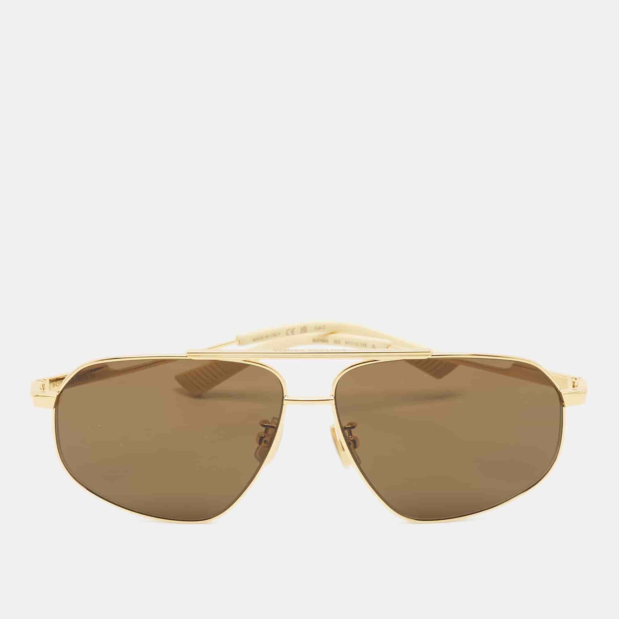 Bottega Veneta Brown/Gold Tone BV1194S Aviator Sunglasses