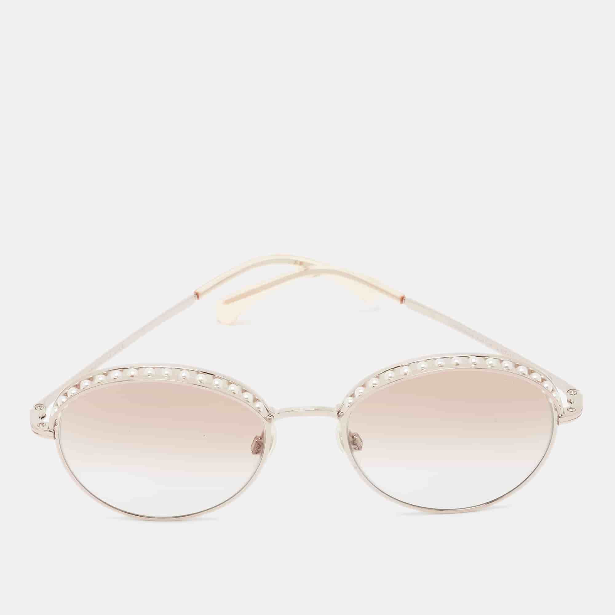 Chanel Brown/Silver Tone Gradient 4247-H Pearl Embellished Round Sunglasses