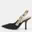 Dior J'Adior Size 37.5 Black/White Technical Fabric Slingback Pumps
