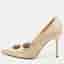 Manolo Blahnik Samara Size 41 Beige Satin Embellished Pumps