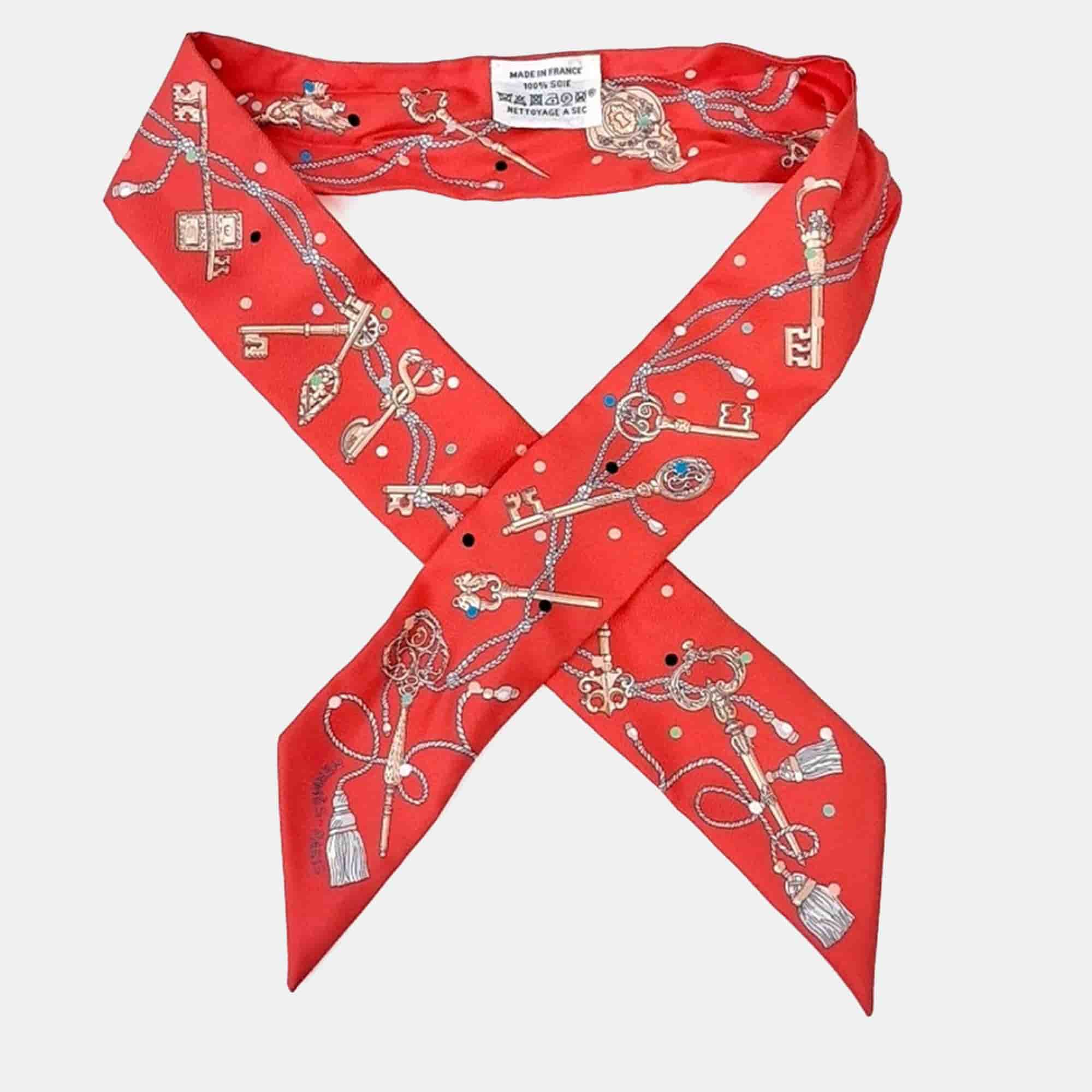 Hermes Red Silk Twilly Scarf