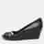 Gucci Marola Size 37 Balck Rubber Wedge Peep Toe Pumps