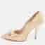 Miu Miu Size 39 Beige Patent Leather Peals Embellished Pointed Toe Pumps