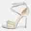 Christian Louboutin Rosalie Size 37.5 Silver Python Embossed Leather Ankle Strap Sandals