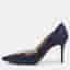 Manolo Blahnik Nadira Size 39.5 Navy Blue Satin Crystal Embellished Pumps