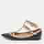 Valentino Rockstud Caged Size 37 Black/Pink Leather Ankle Strap Ballet Flats
