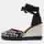 Missoni Size 37 Black/White Fabric and Raffia Chevron Wedge Sandals