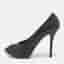 Dior Size 37.5 Black Croc Embossed Leather Peep Toe Pumps