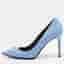 Versace Medusa Size 37 Light Blue Leather Pointed Toe Pumps