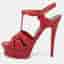 Saint Laurent Size 36.5 Red Python Embossed Leather Platform Sandals