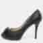 Salvatore Ferragamo Vara Bow Size 39 Black Textured Patent Leather Peep Toe Pumps