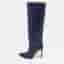 Paris Texas Indaco Size 38.5 Navy Blue Croc Embossed Leather Knee Length Boots