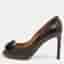 Salvatore Ferragamo Vara Size 41 Brown Lizard Embossed Leather Peep Toe Pumps
