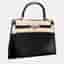 Hermes Kelly 25 Black Box Calfskin Leather Top Handle Bag