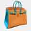 Hermes Birkin 25 Gold Bleu Paon Epsom Leather Top Handle Bag