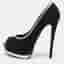 Giuseppe Zanotti Size 37.5 Black/Silver Leather and Suede Platform Pumps