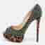 Christian Louboutin Lady Peep Spikes Size 38 Multicolor Calf Hair and Suede Platform Pumps