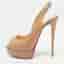Christian Louboutin Lady Peep Size 39.5 Beige Patent Leather Platform Sandals