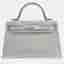 Hermes Kelly Sellier Mini Argent Metallic Chevre Chamkilight Goatskin Leather Top Handle Bag