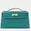 Hermes Kelly Pochette Bleu Paon Swift Calfskin Leather Clutch Bag