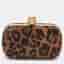 Alexander McQueen Skull Crystals Brown Leopard Calf Hair Box Clutch