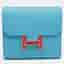 Hermes Constance Passant Bleu du Nord/Rouge Epsom Leather Compact Wallet