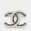 Chanel Baguette Crystal CC Brooch Silver Black Logo Brooch