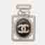 Chanel Perfume Motif Bottle Brooch Black Metal Rhinestone Leather
