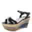Sergio Rossi Black Leather Wedge Espadrille Ankle Strap Sandals Size 40