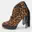 Burberry Beige/Brown Leopard Print Calf Hair Fringe Ankle Boots Size 37