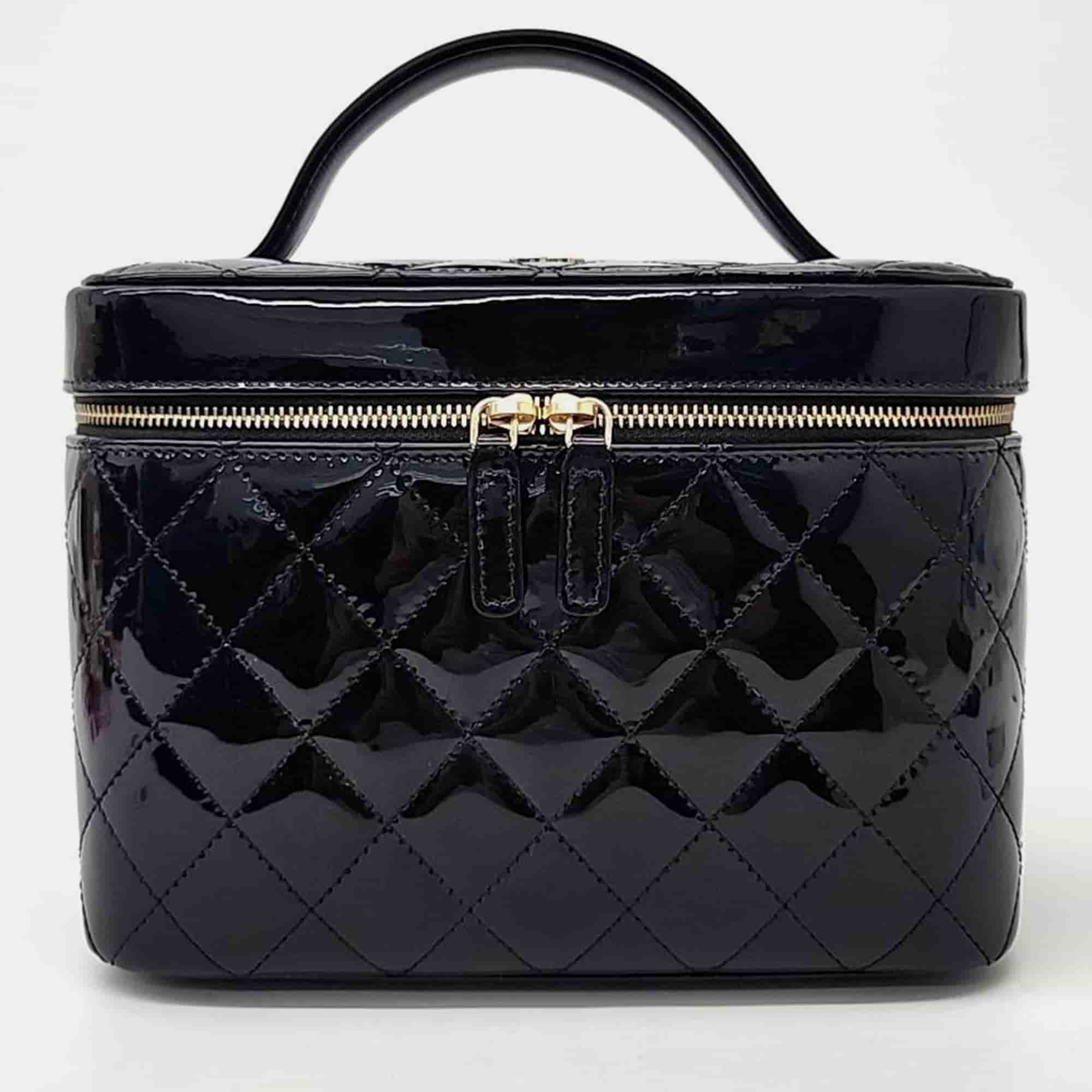 Chanel Black Patent Cosmetic Bag