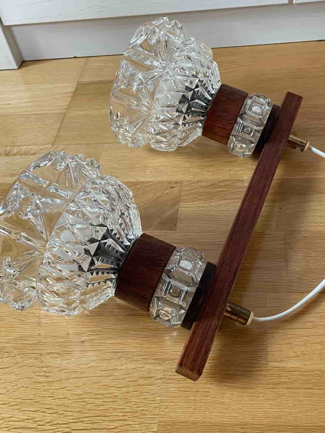 retro Taklampa dubbelskärm i glas ,Teak 60tal