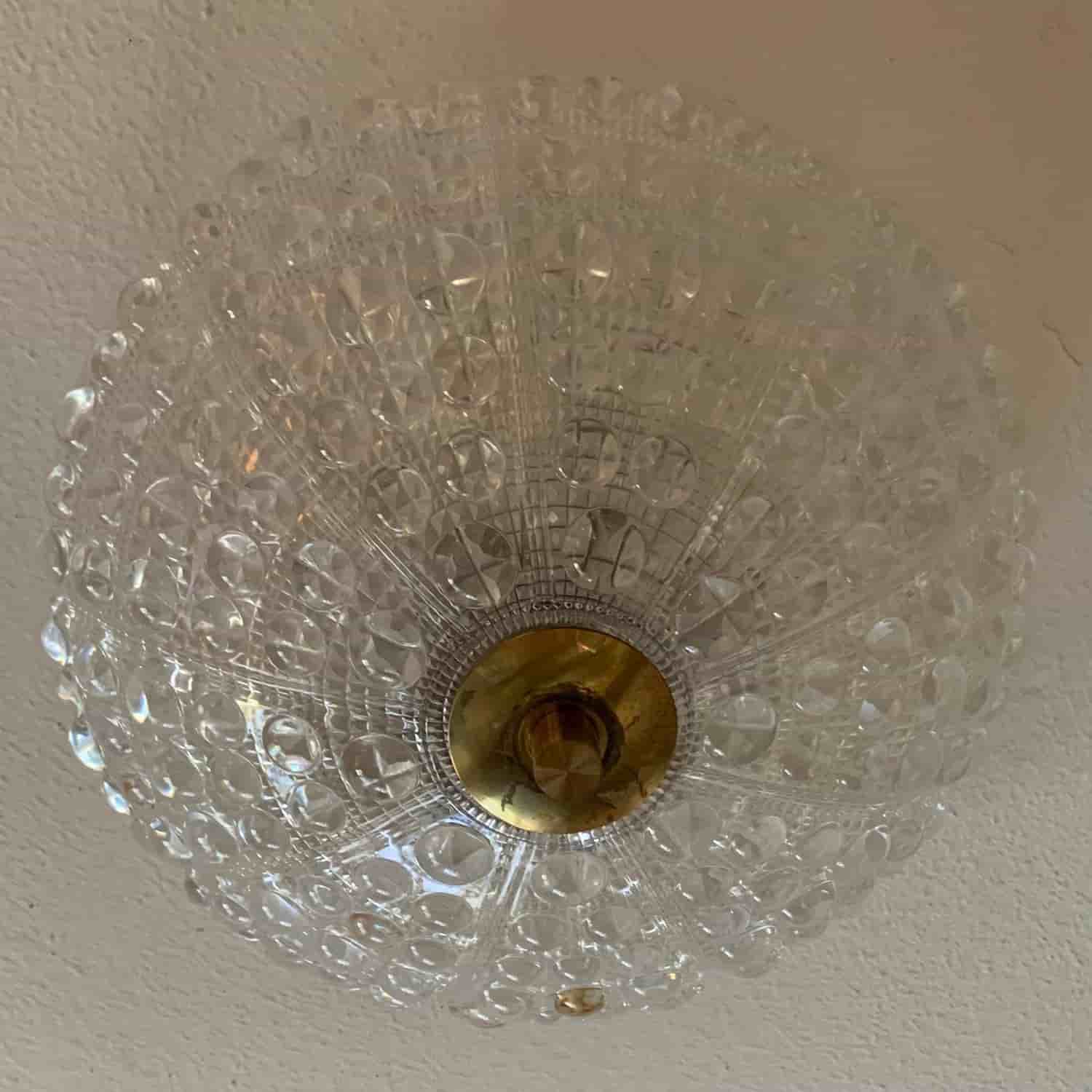 Carl Fagerlund, Orrefors, 60-tal, Pressat glas/mässing taklampa, Retro