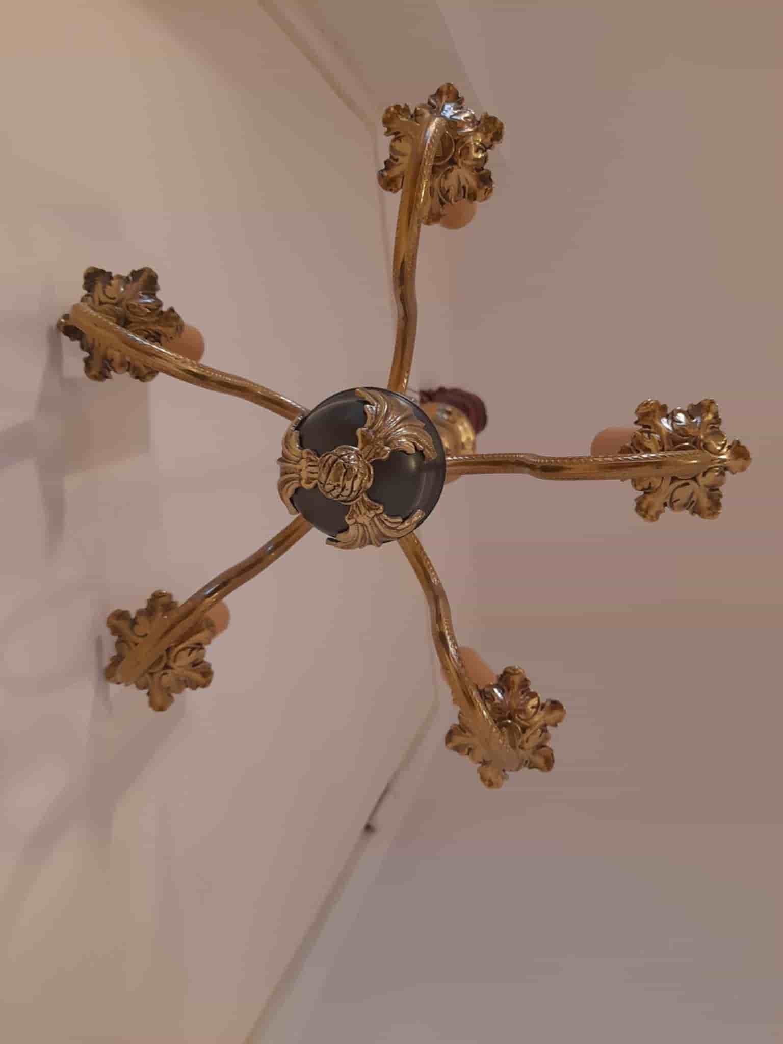 Vintage taklampa – mässing, 5 armar, 48×59 cm
